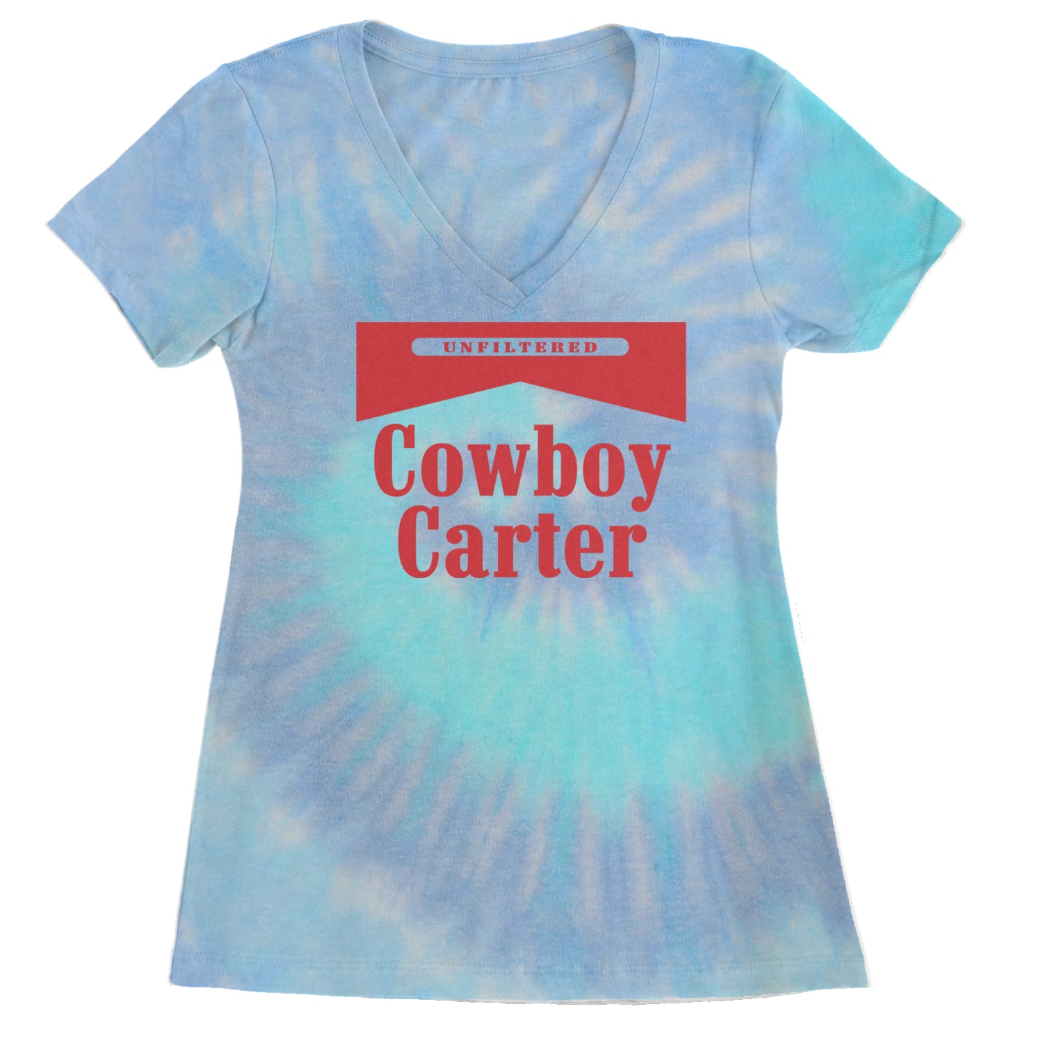 Cowboy Karter Country Act Two Ladies V-Neck T-shirt Blue Clouds