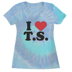 I Heart T.S. Concert Music Lover  Ladies V-Neck T-shirt Blue Clouds