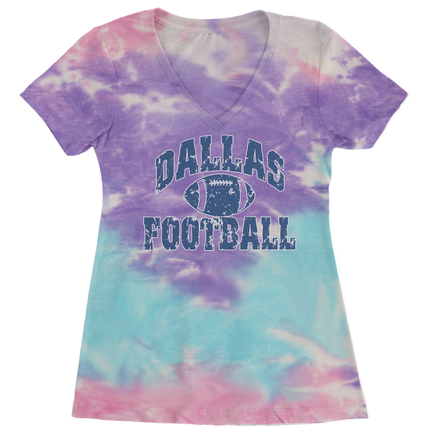 Dallas Distressed Football Ladies V-Neck T-shirt Cotton Candy