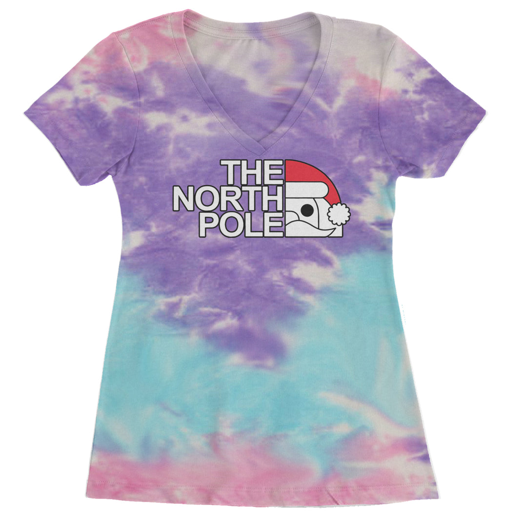 The North Pole Santa Face Ladies V-Neck T-shirt Cotton Candy