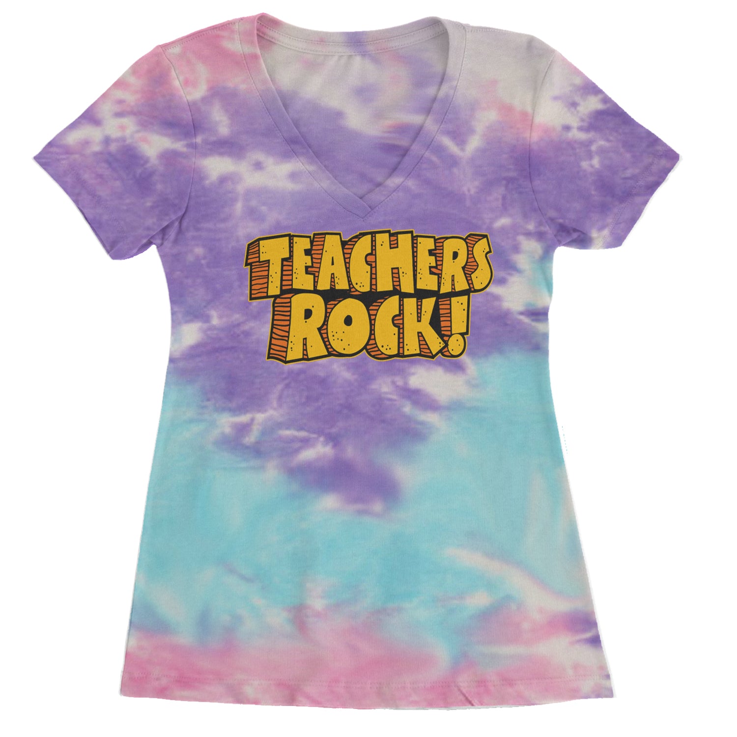 Teachers Rock Retro Ladies V-Neck T-shirt Cotton Candy