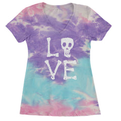 Love Skeleton Bones Ladies V-Neck T-shirt Cotton Candy