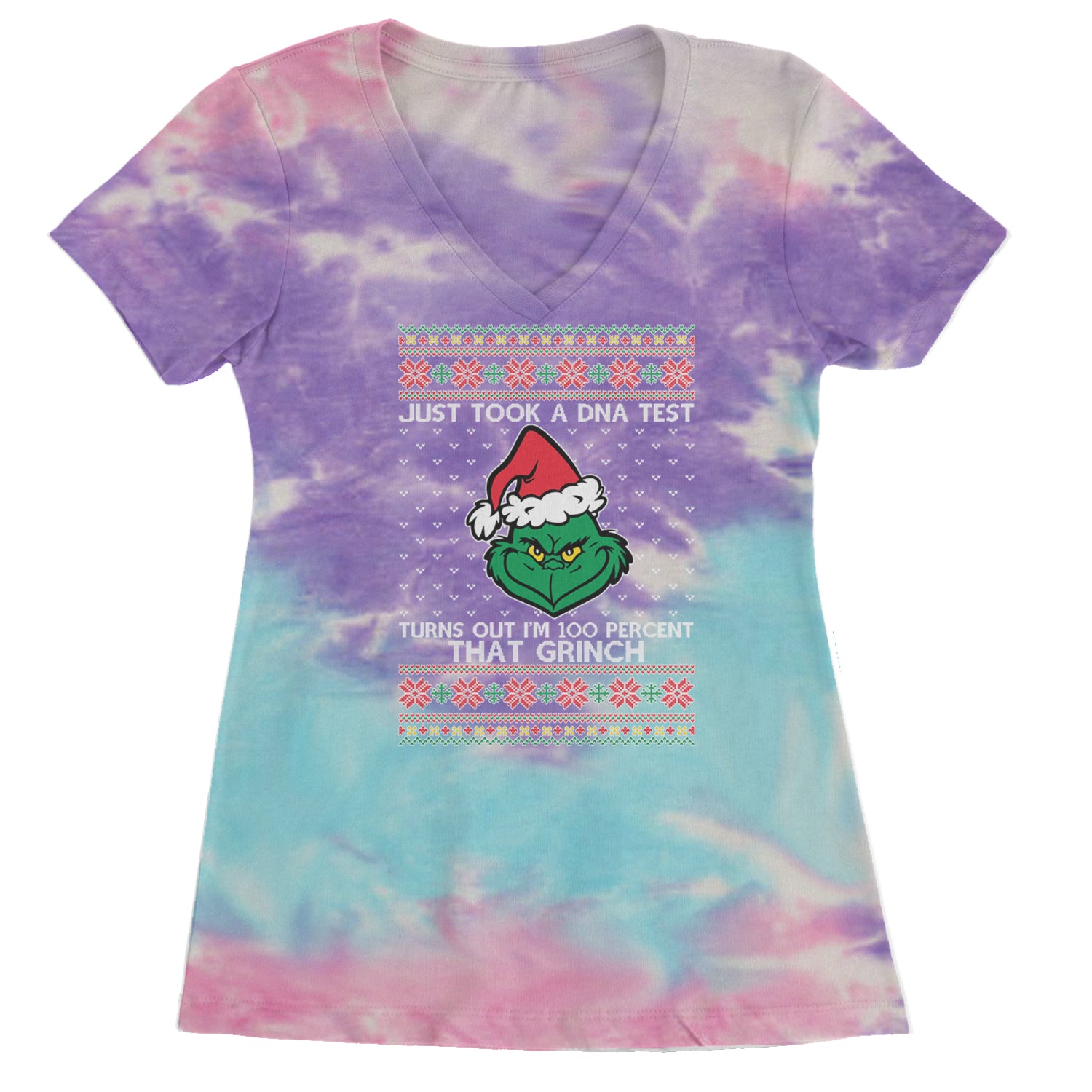 One Hundred Percent That Gr-nch Ugly Christmas Ladies V-Neck T-shirt Cotton Candy