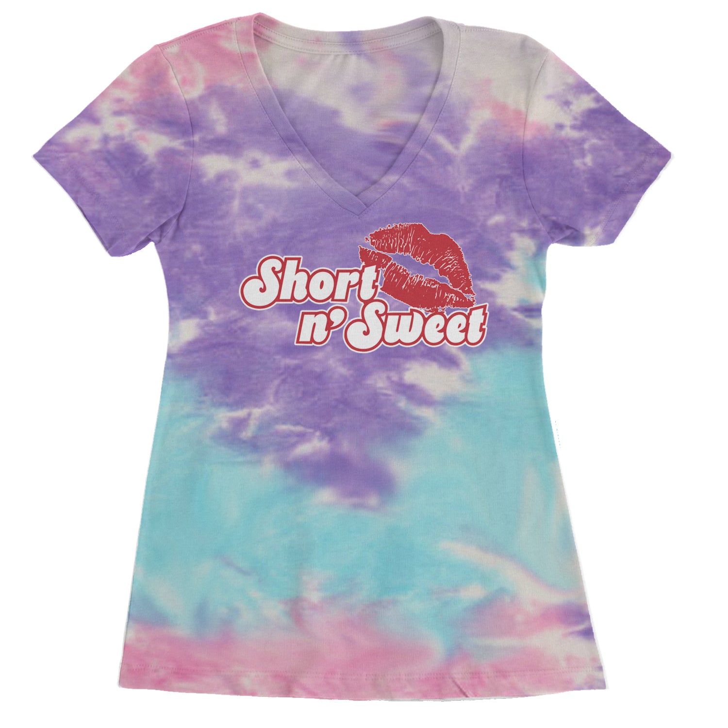 Short N' Sweet Red Lips Ladies V-Neck T-shirt Cotton Candy