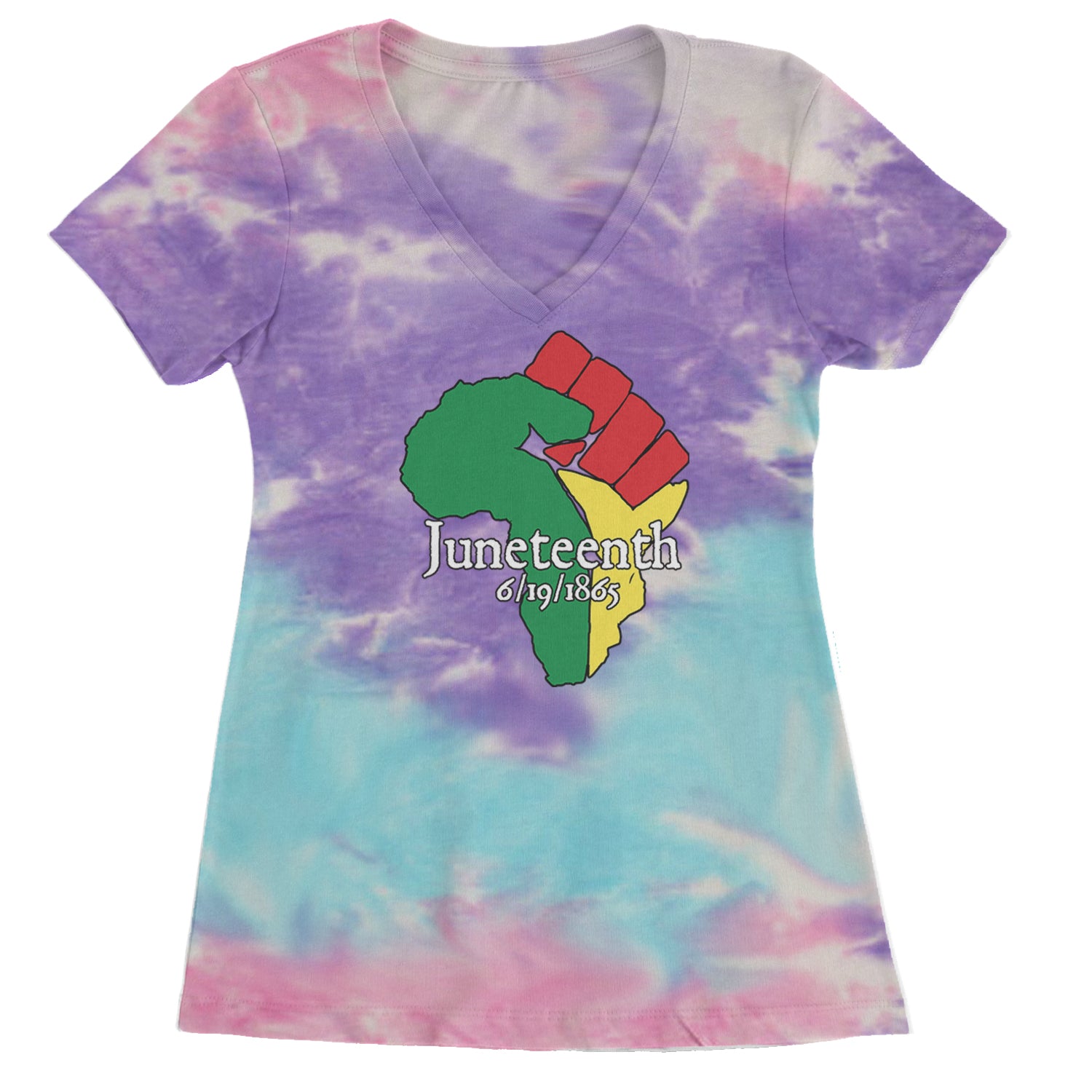 Juneteenth Raised Fist Africa Celebrate Emancipation Day Ladies V-Neck T-shirt Cotton Candy