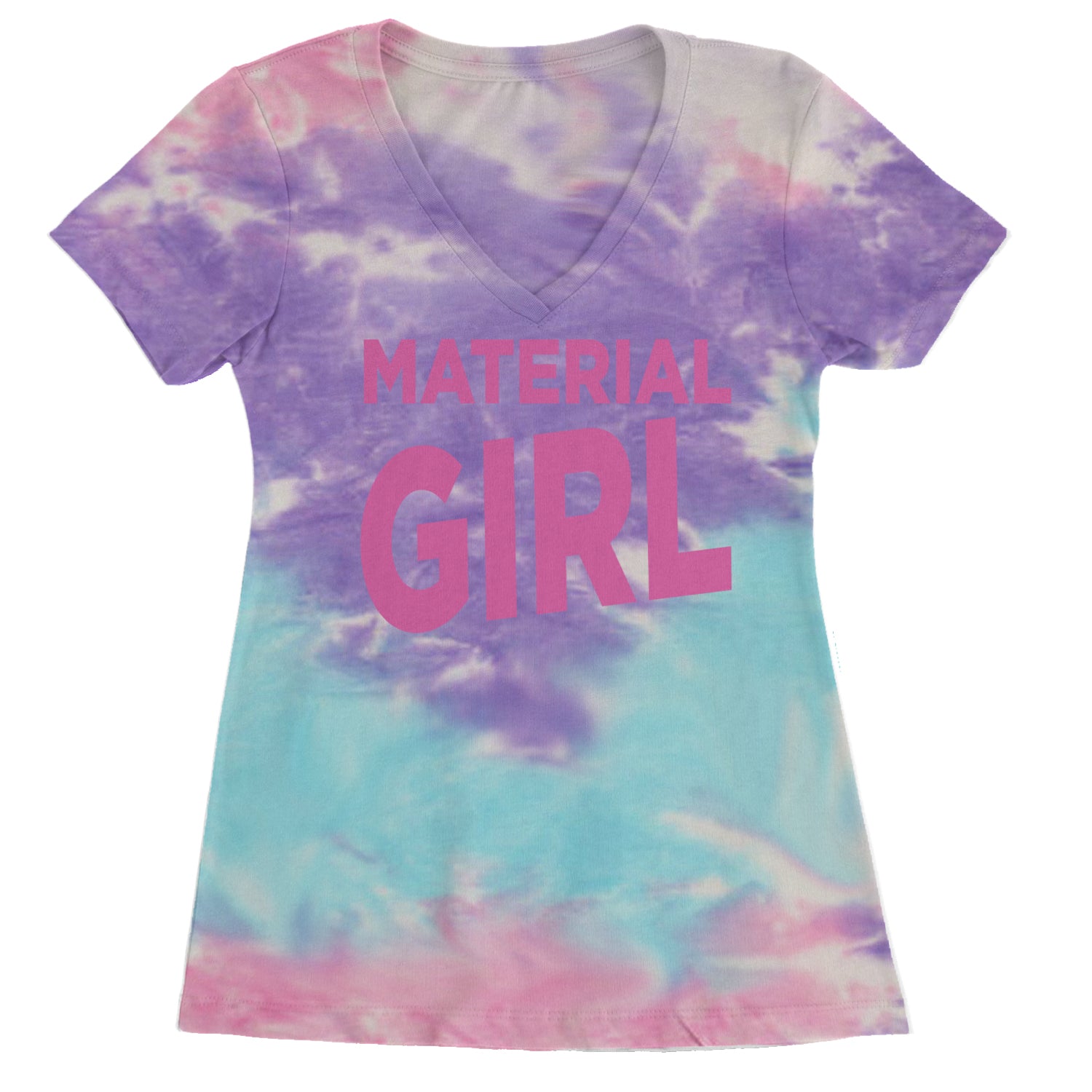 Material Girl 80's Retro Celebration Ladies V-Neck T-shirt Cotton Candy