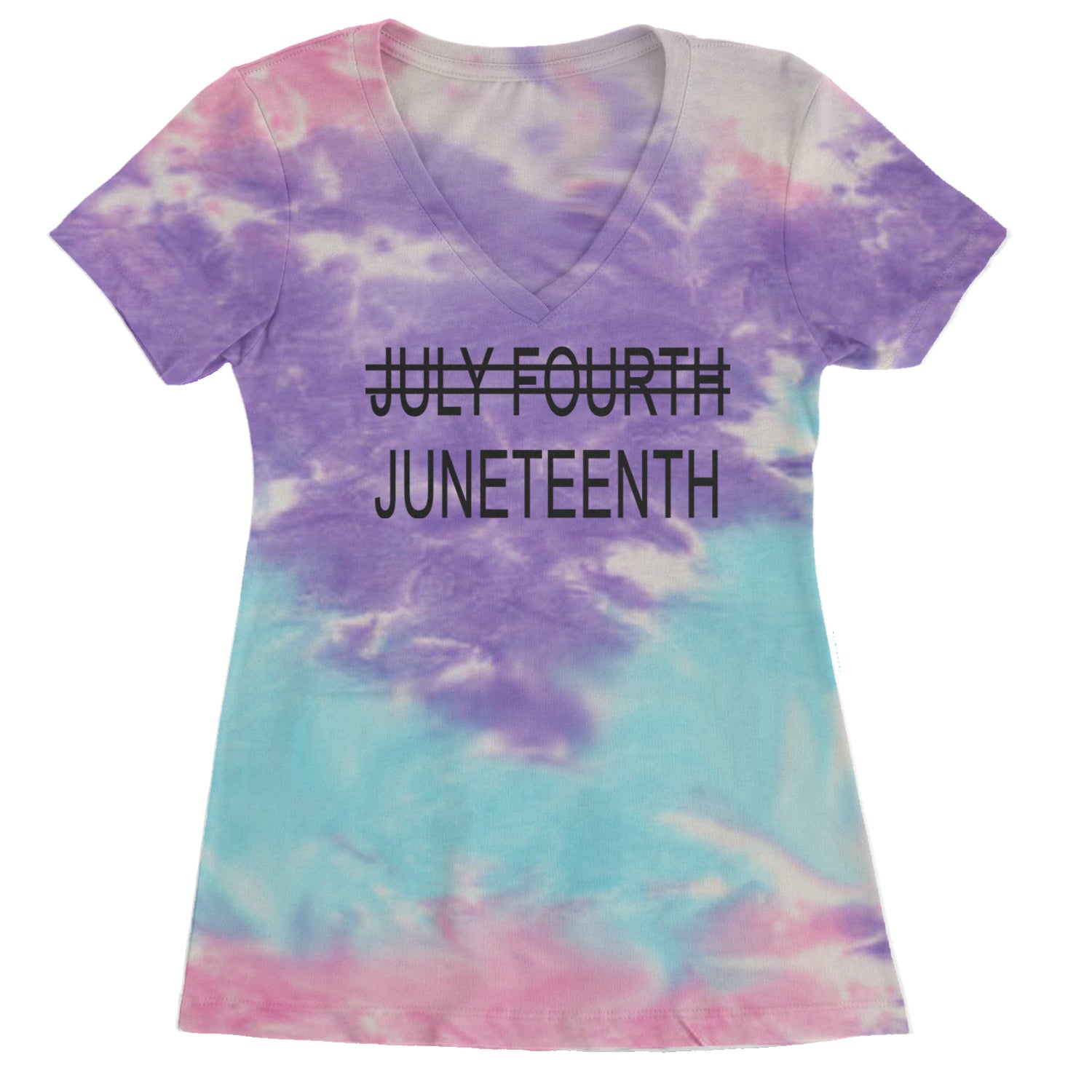 Juneteenth (July Fourth Crossed Out) Jubilee Ladies V-Neck T-shirt Cotton Candy