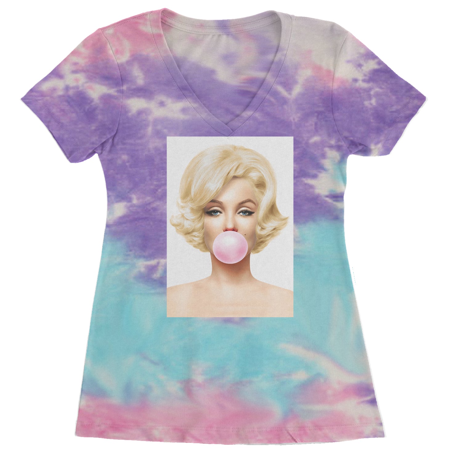 Ms. Monroe Pink Bubble Gum American Icon Ladies V-Neck T-shirt Cotton Candy