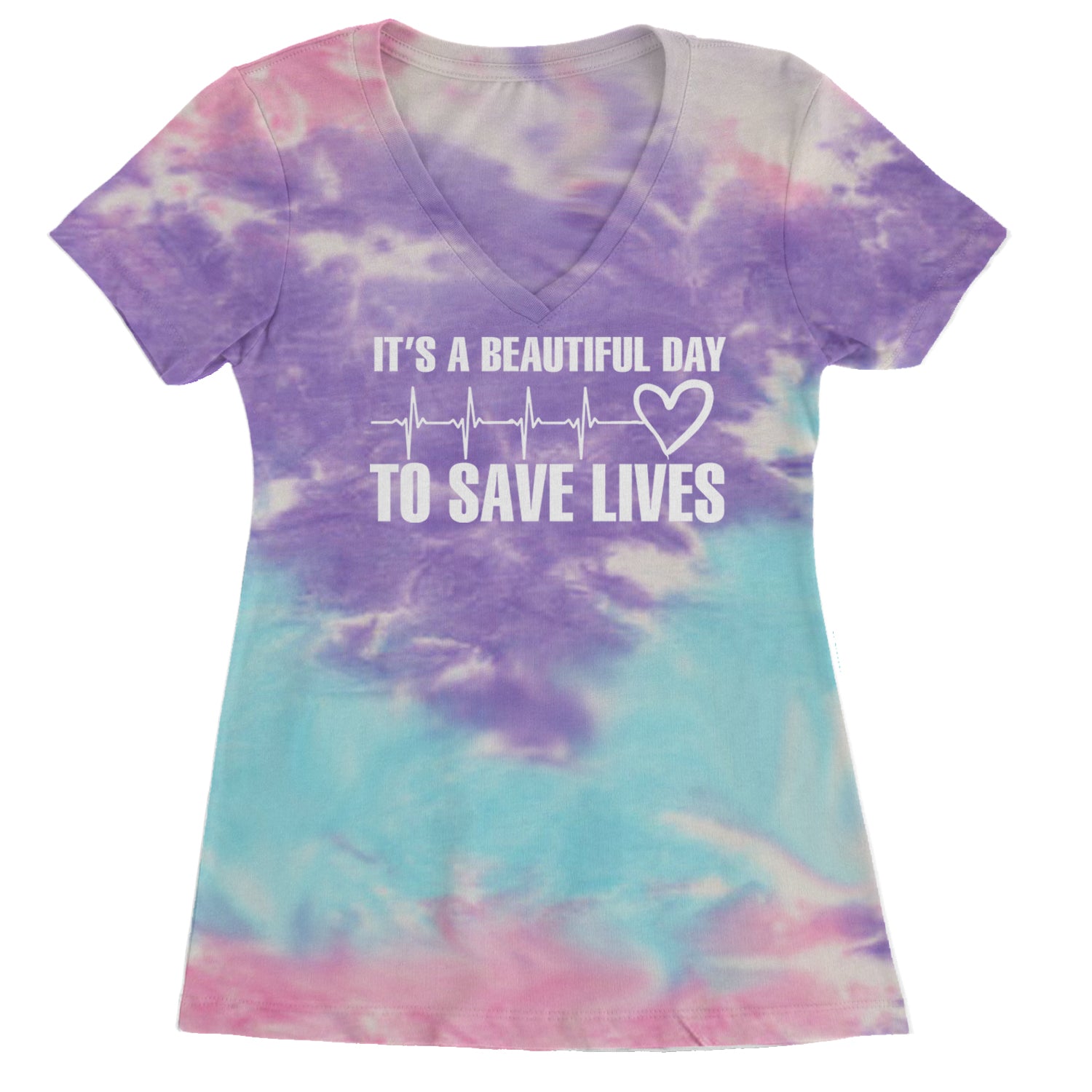 It's A Beautiful Day To Save Lives Nurse Doctor EKG Ladies V-Neck T-shirt Cotton Candy