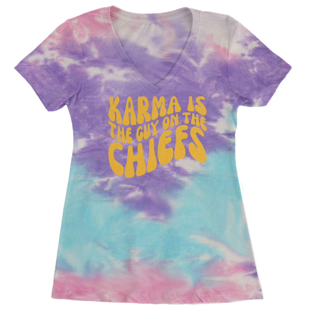 Karma Is The Guy On The Chiefs Boyfriend Ladies V-Neck T-shirt Cotton Candy