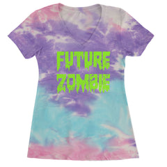 Future Zombie Horror Ladies V-Neck T-shirt Cotton Candy