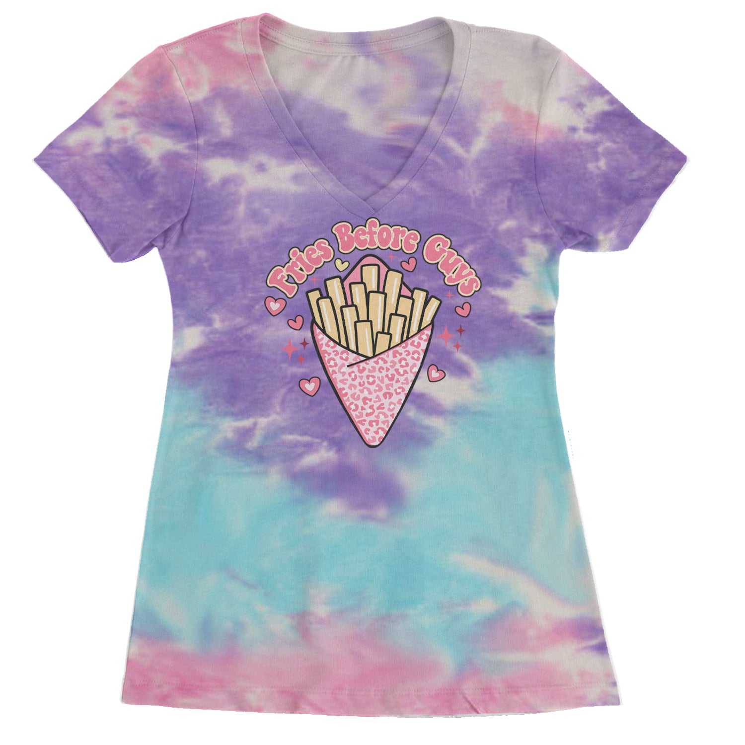 Fries Before Guys Ladies V-Neck T-shirt Cotton Candy
