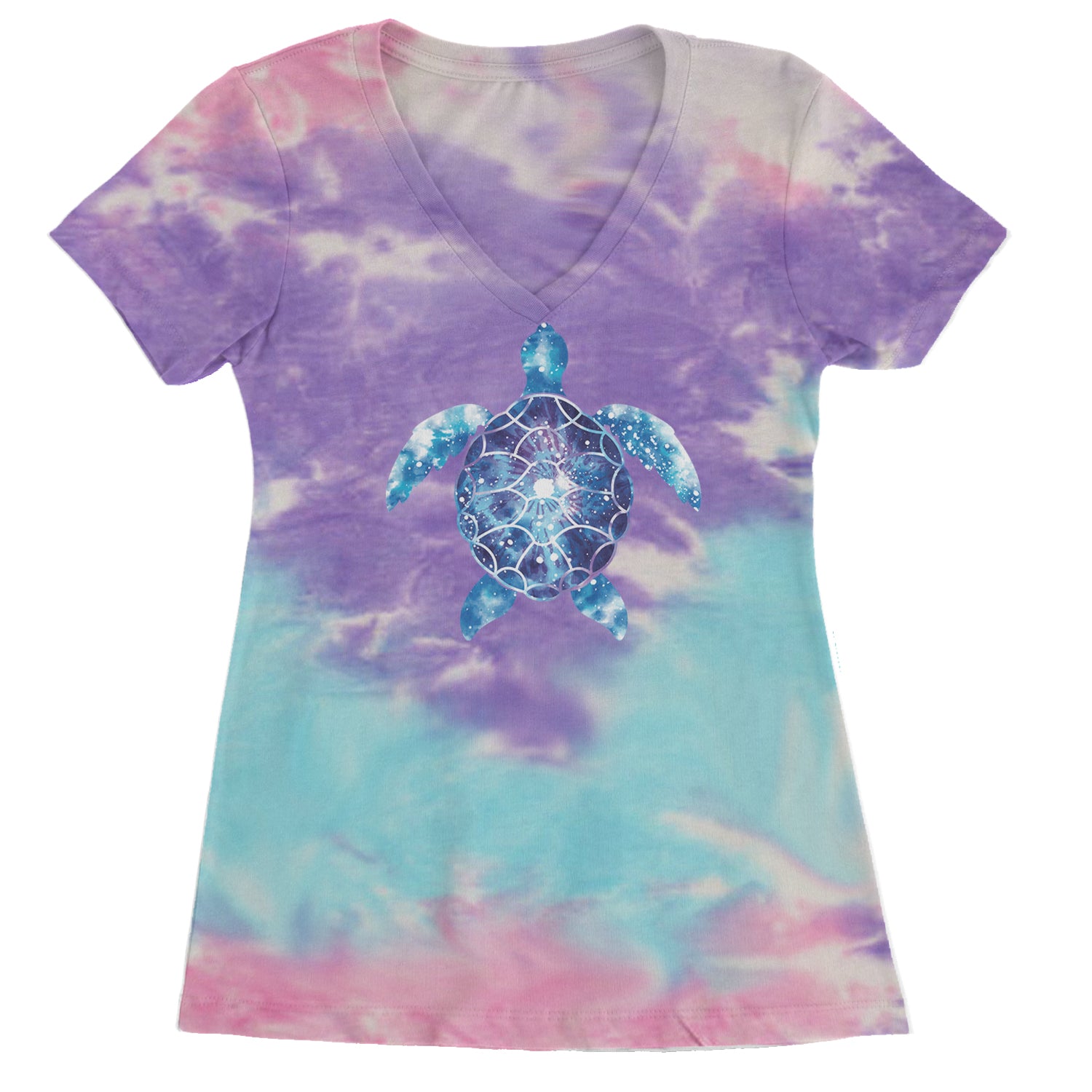 Ocean Aura Tie-Dye Sea Turtle Ladies V-Neck T-shirt Cotton Candy