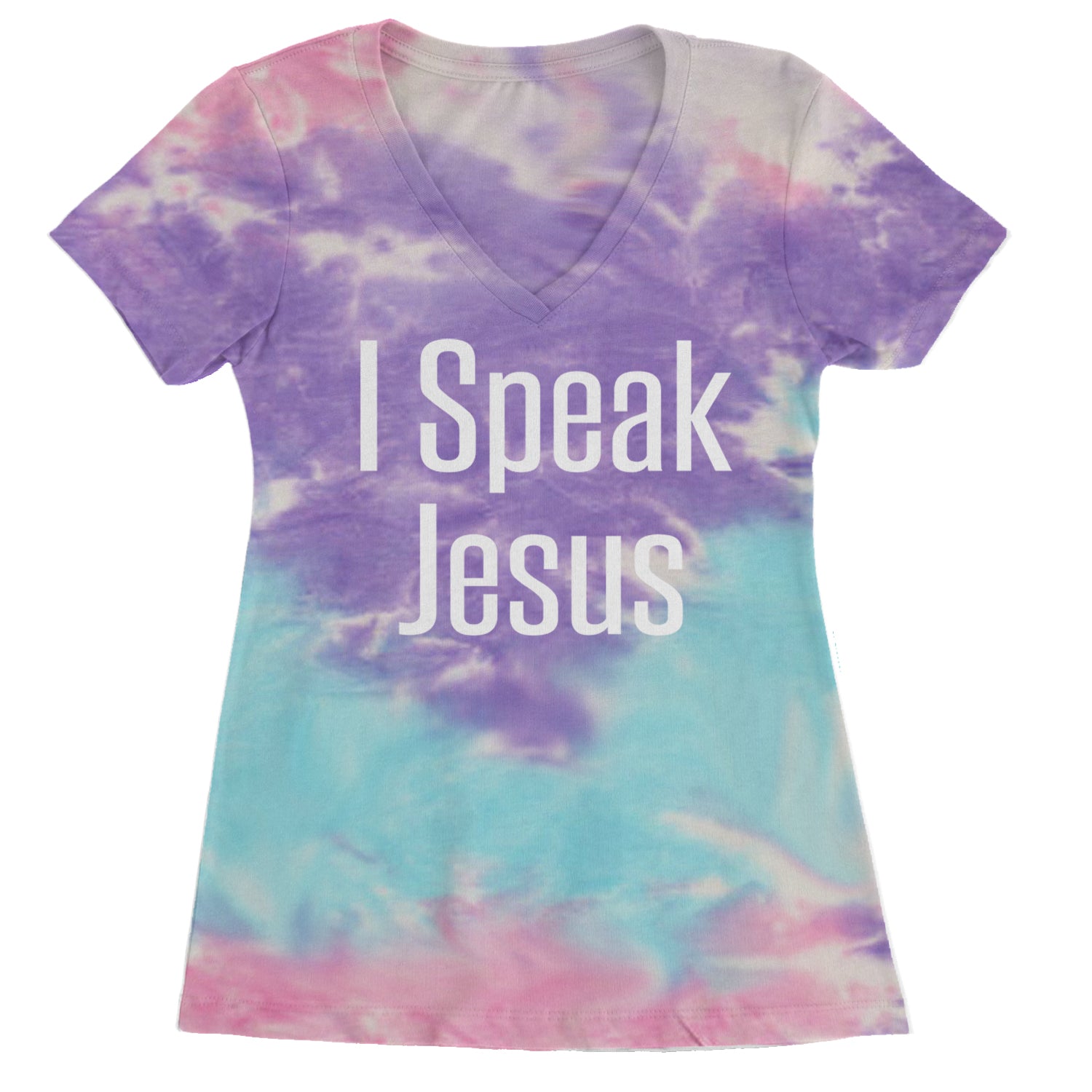 I Speak Jesus Embrace Your Faith Ladies V-Neck T-shirt Cotton Candy