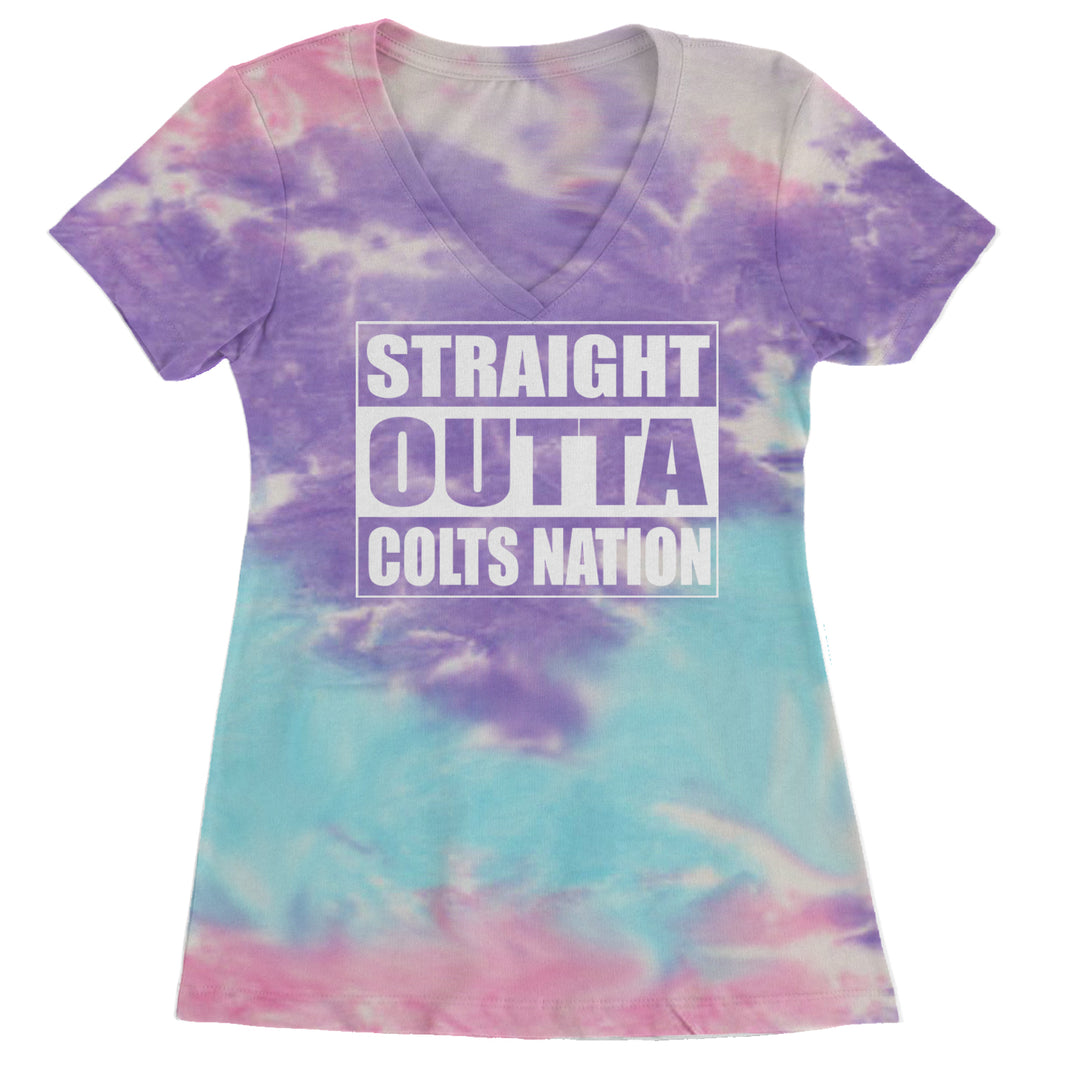 Straight Outta Colts Nation Football  Ladies V-Neck T-shirt Cotton Candy