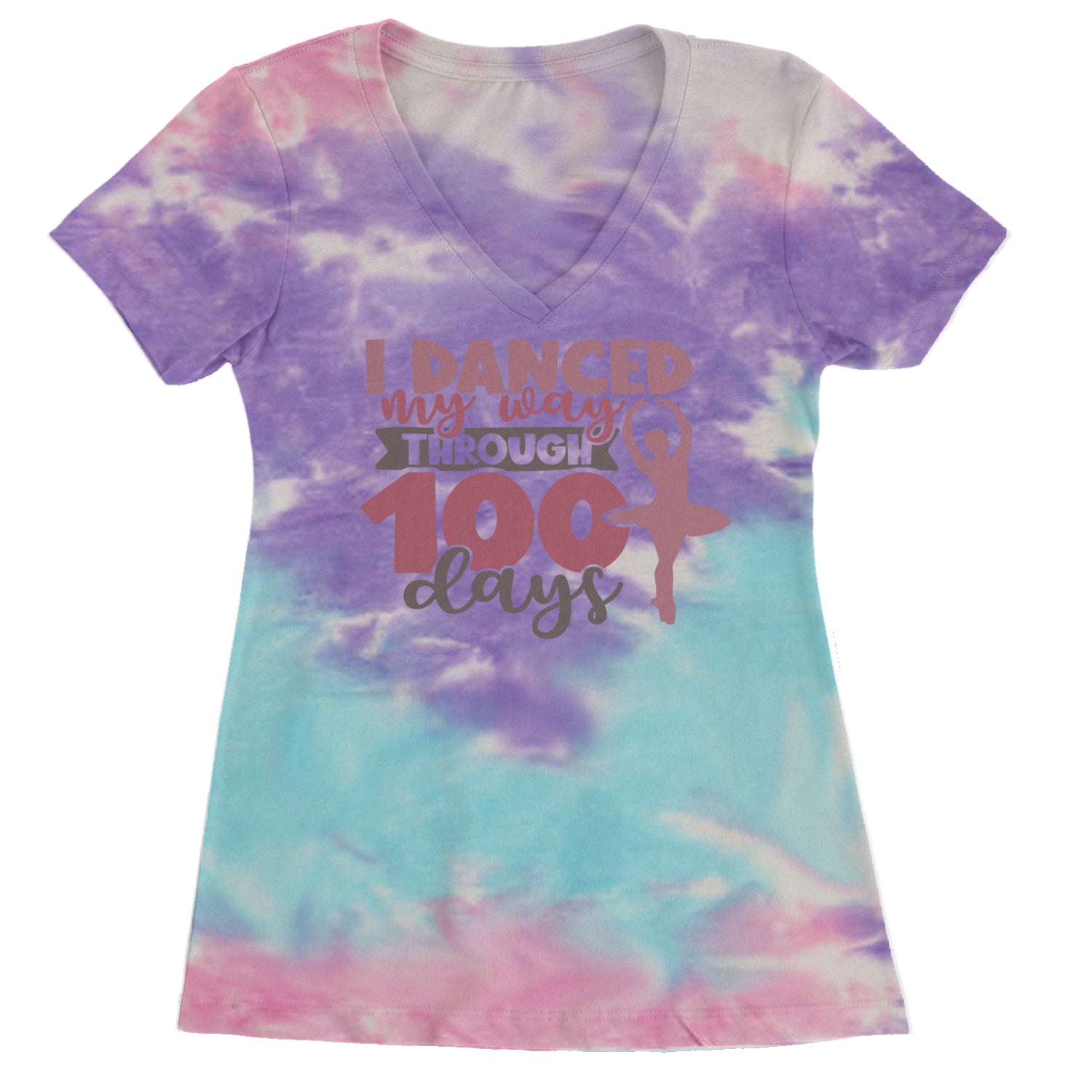 I Danced My Way Through 100 Days Of School Ladies V-Neck T-shirt Cotton Candy