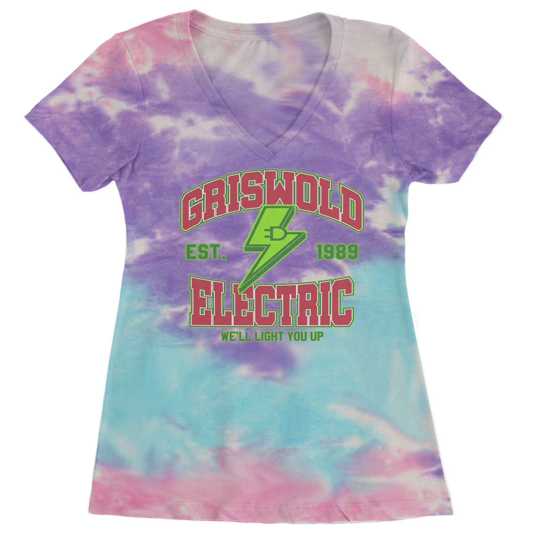 Griswold Electric We'll Light You Up Ladies V-Neck T-shirt Cotton Candy