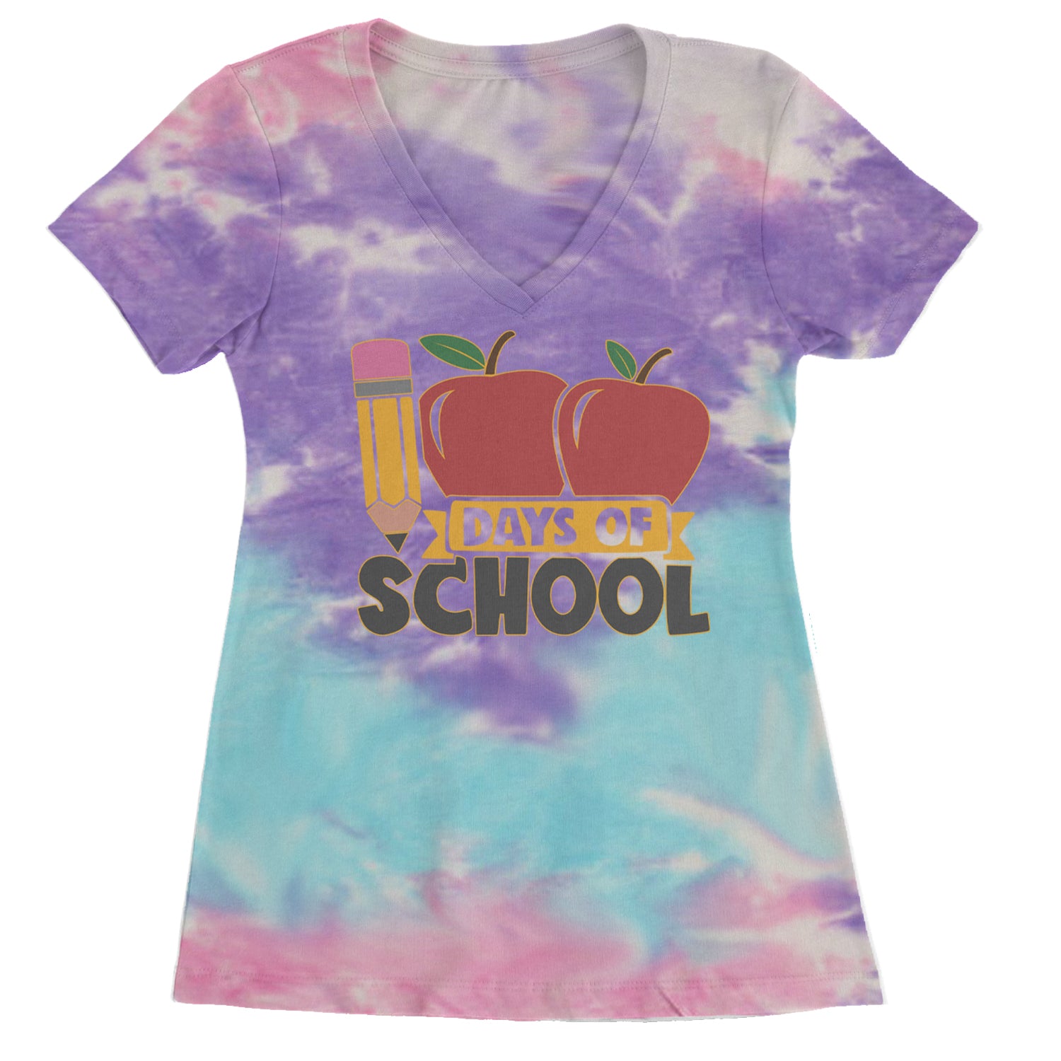 100 Days Of School Apple Pencil Ladies V-Neck T-shirt Cotton Candy