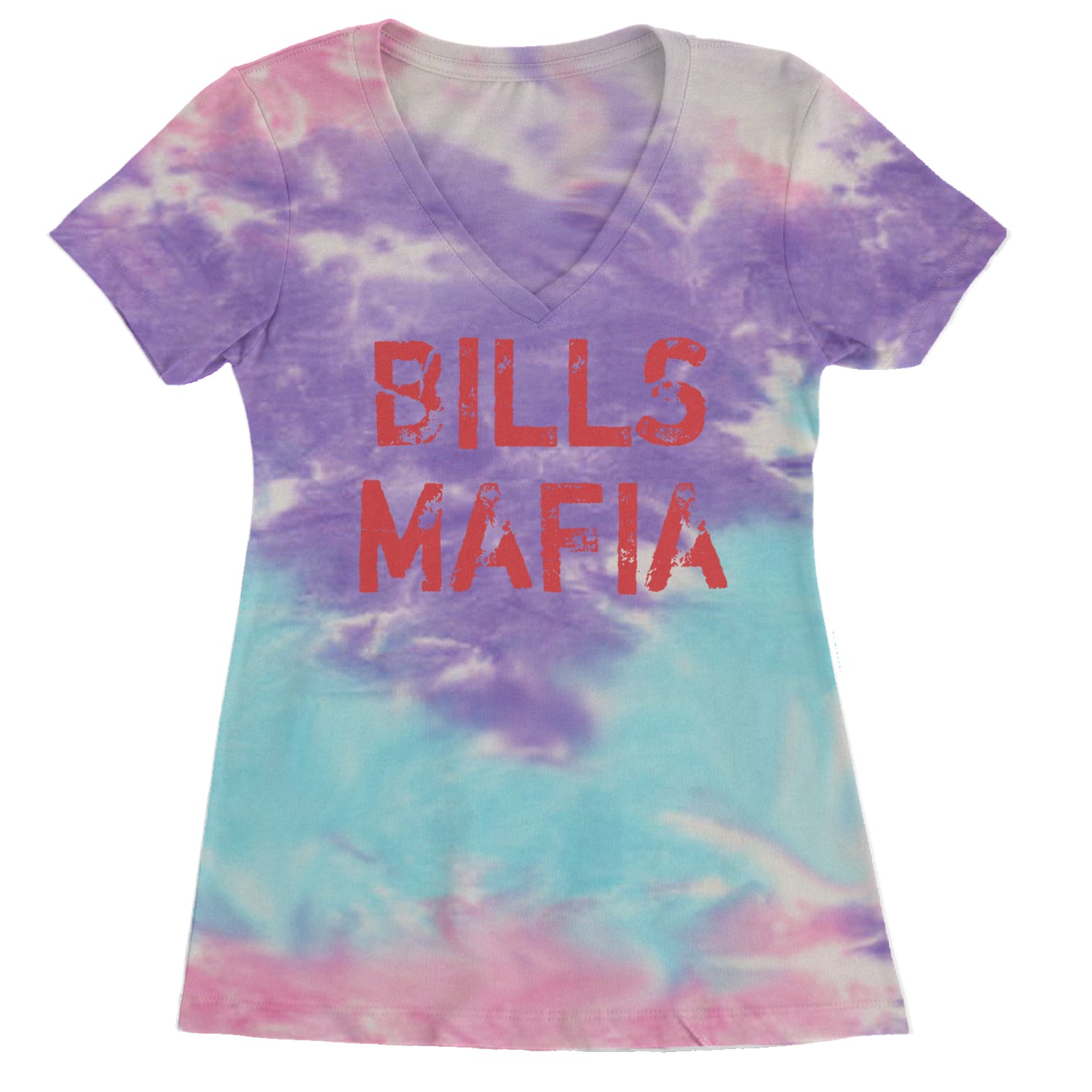 Distressed Bills Mafia Football Ladies V-Neck T-shirt Cotton Candy