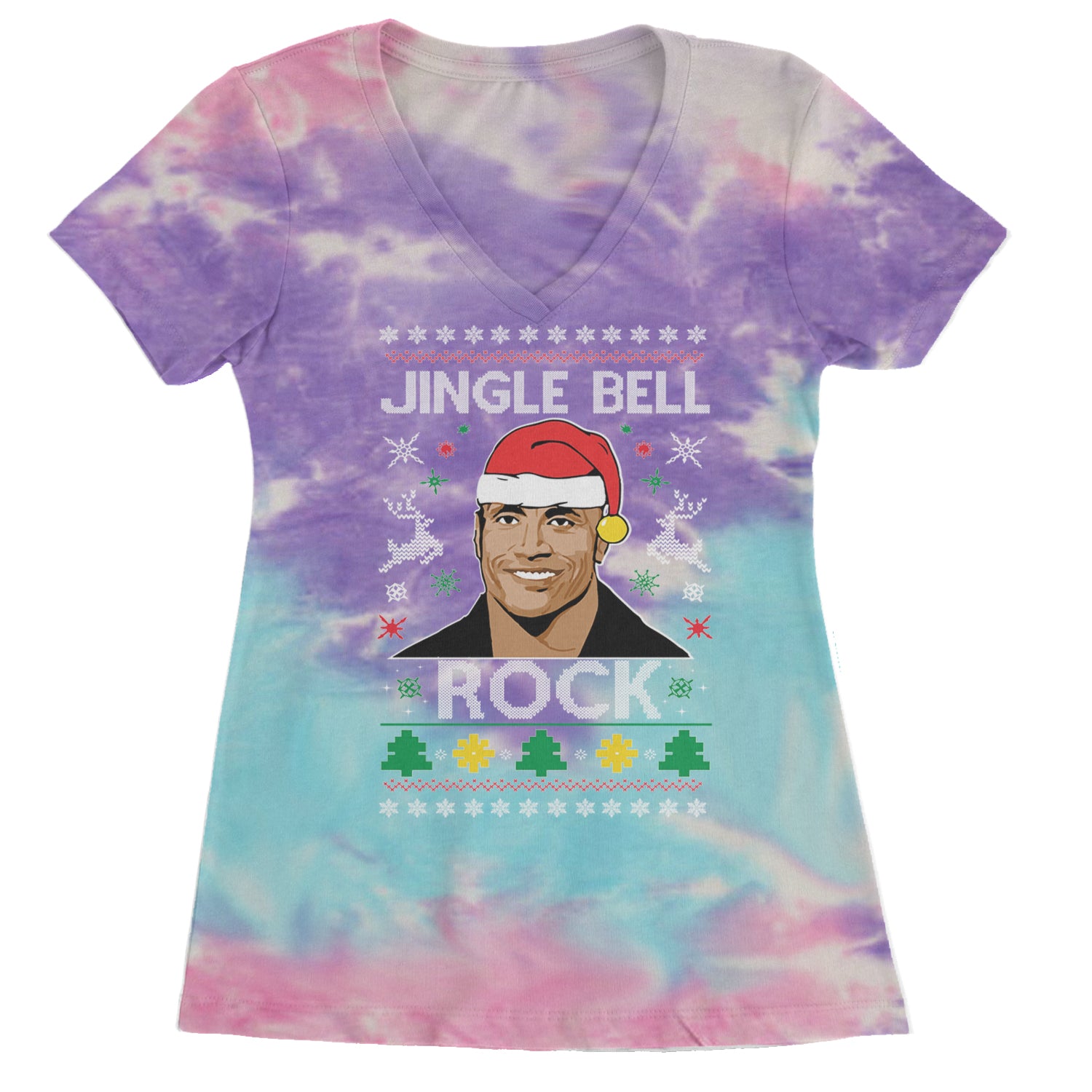 Jingle Bell Rock Ugly Christmas Ladies V-Neck T-shirt Cotton Candy