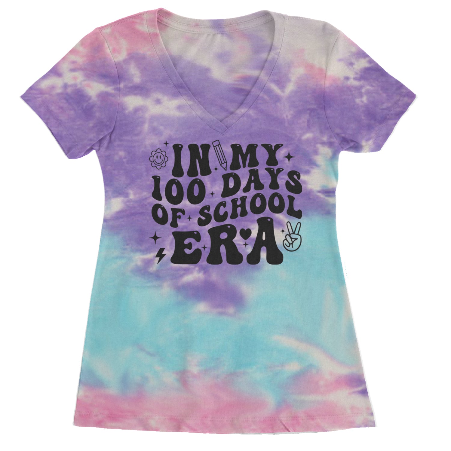 In My 100 Days Of School Era Ladies V-Neck T-shirt Cotton Candy