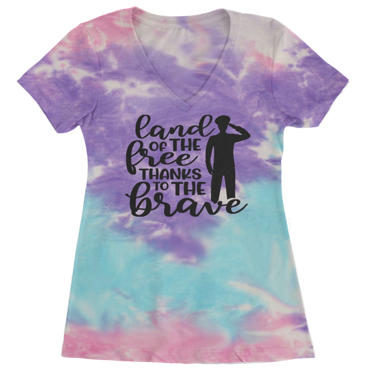 Land Of The Free Thanks To The Brave Veterans Ladies V-Neck T-shirt Cotton Candy