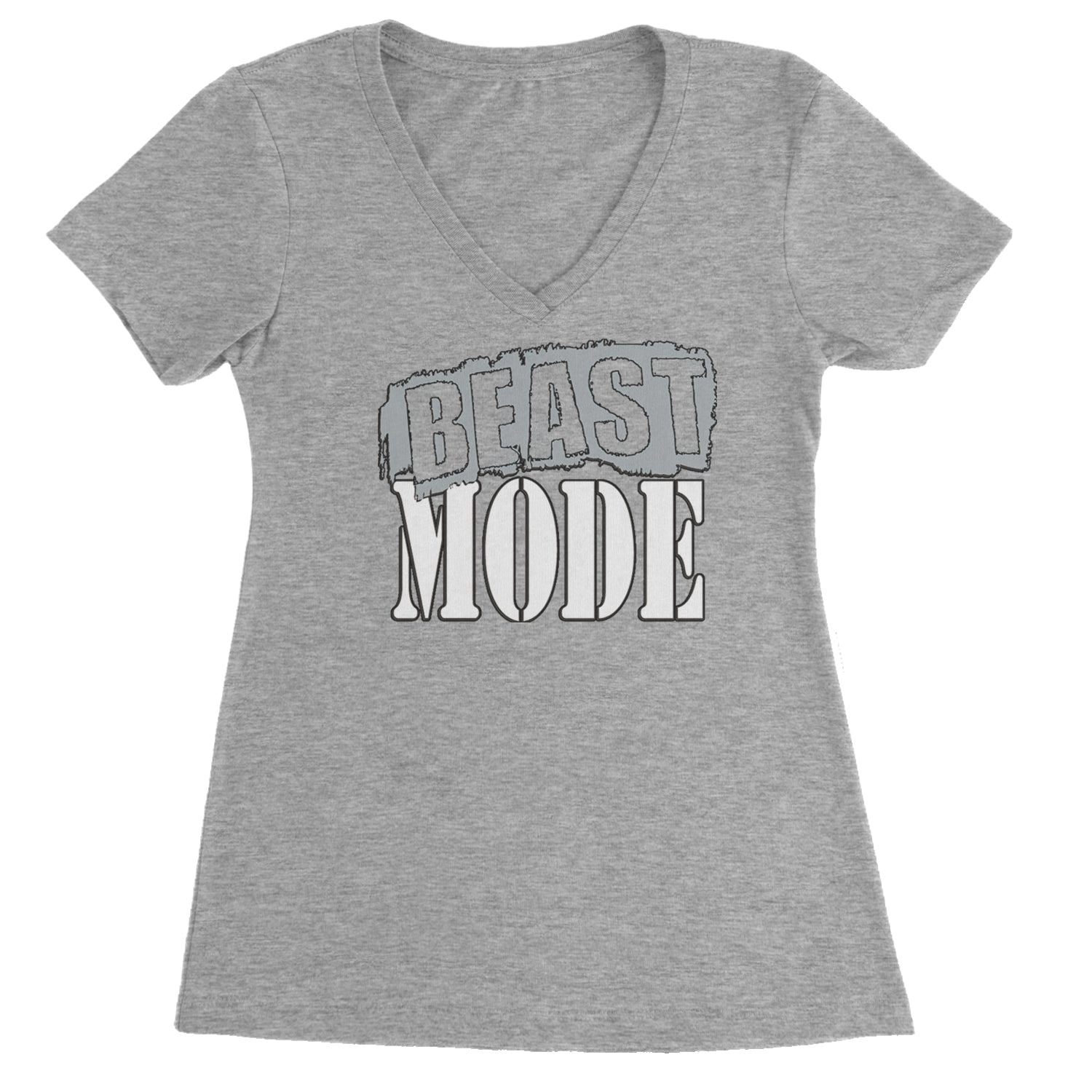 Beast Mode Training Gym Workout Ladies V-Neck T-shirt Heather Grey