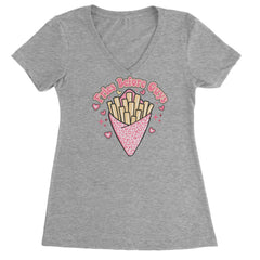 Fries Before Guys Ladies V-Neck T-shirt Heather Grey