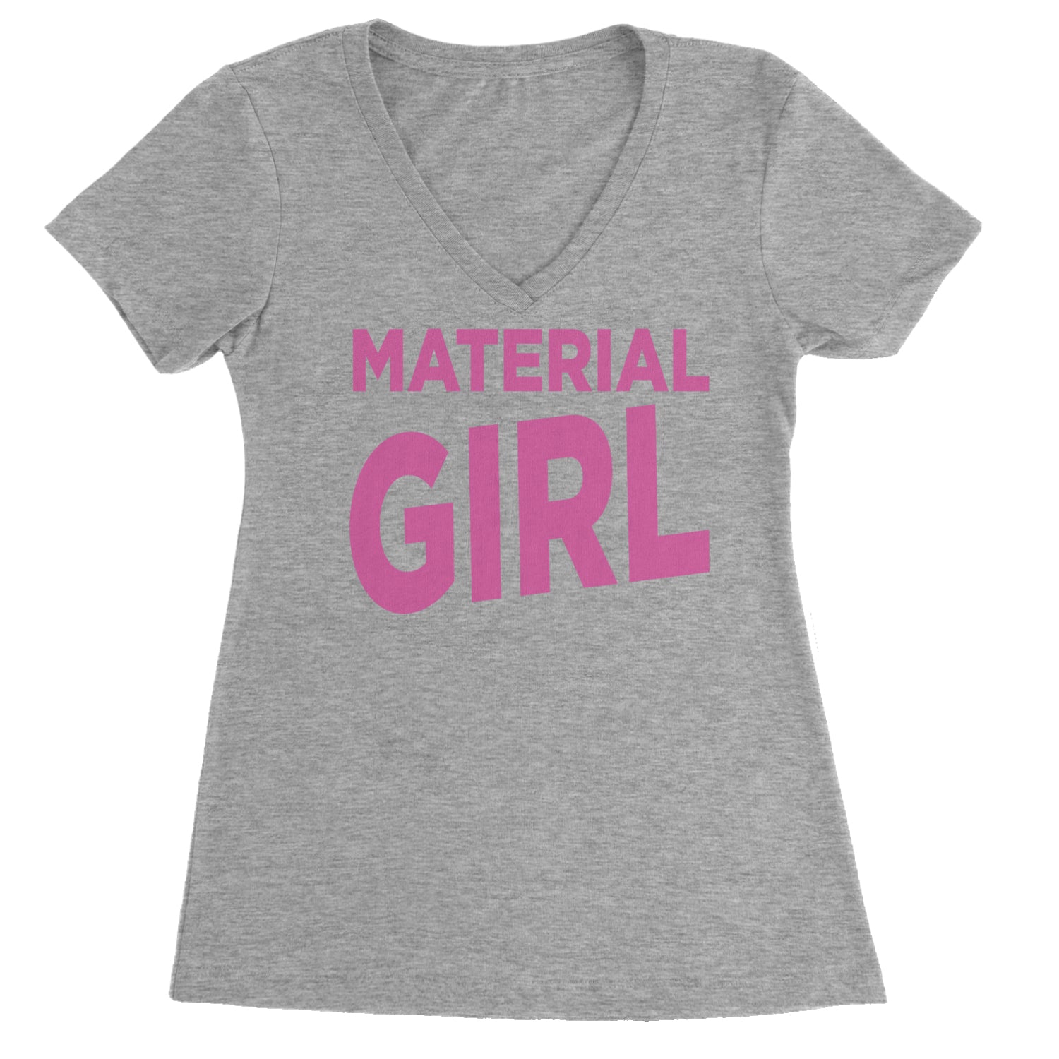 Material Girl 80's Retro Celebration Ladies V-Neck T-shirt Heather Grey