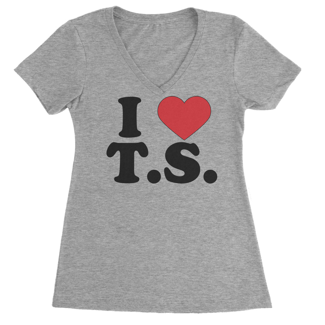 I Heart T.S. Concert Music Lover  Ladies V-Neck T-shirt Heather Grey