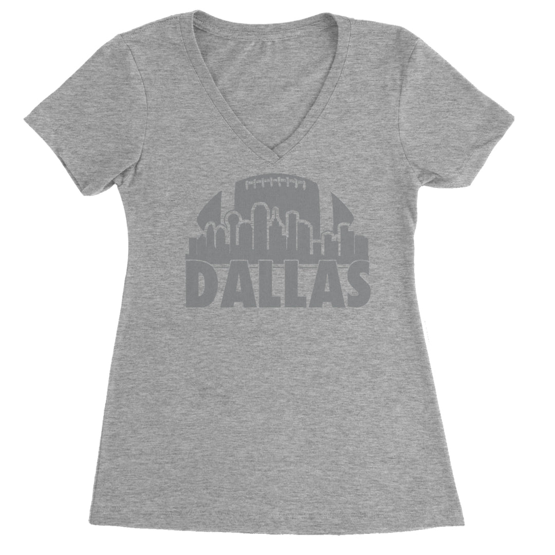 Dallas Texas Skyline Ladies V-Neck T-shirt Heather Grey