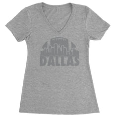 Dallas Texas Skyline Ladies V-Neck T-shirt Heather Grey