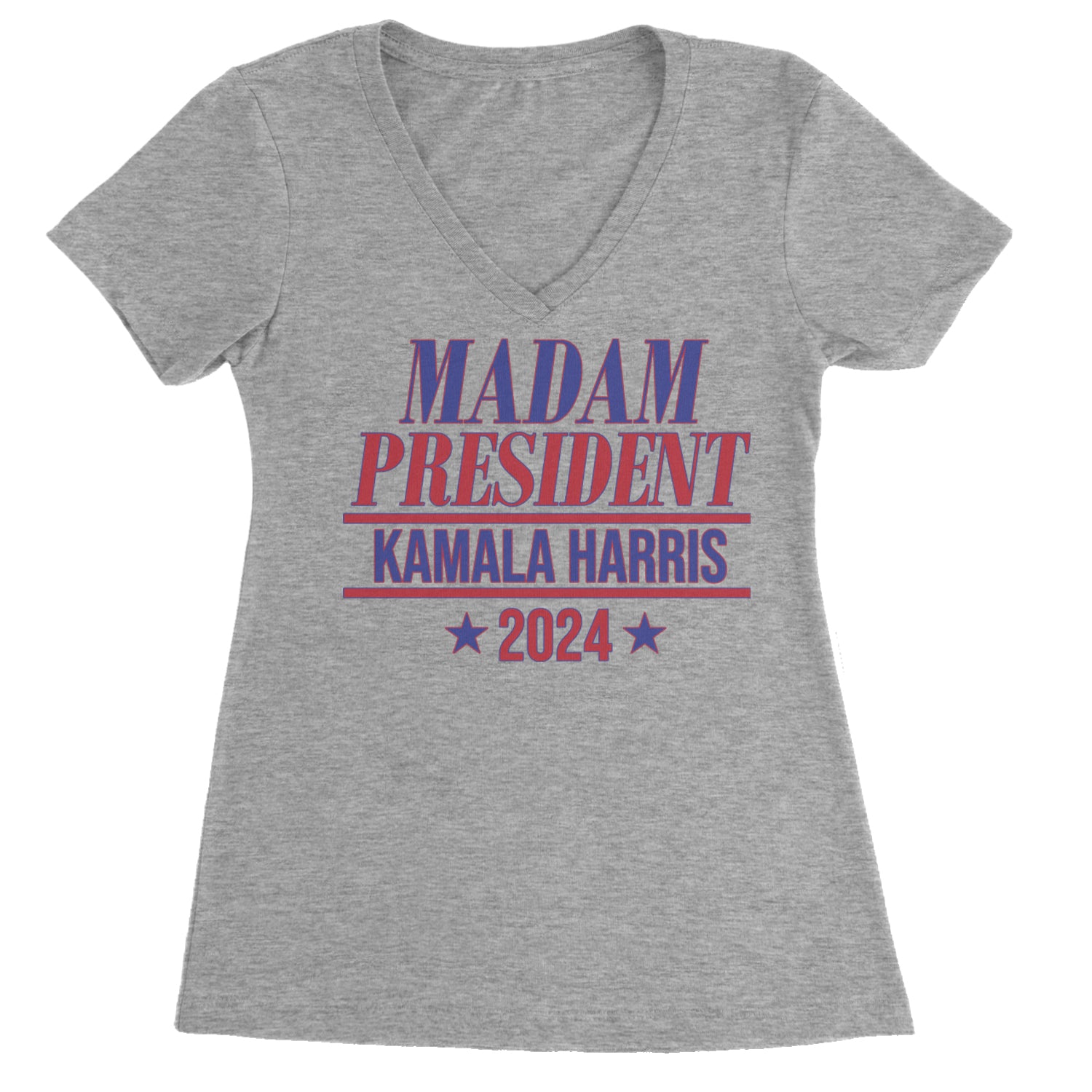 Madam President - Support kamala Harris For President 2024 Ladies V-Neck T-shirt Heather Grey