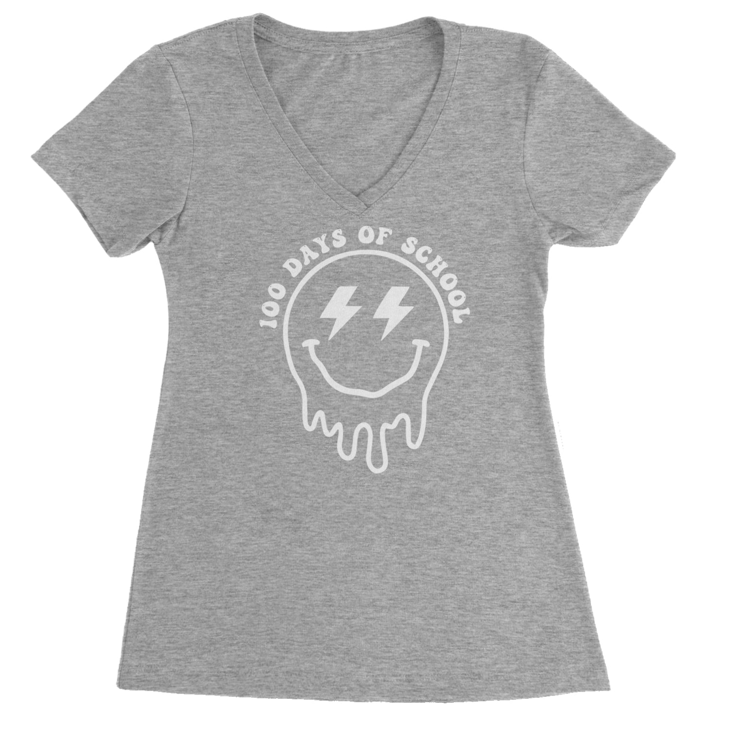 Melting Smile Face 100 Days Of School Ladies V-Neck T-shirt Heather Grey