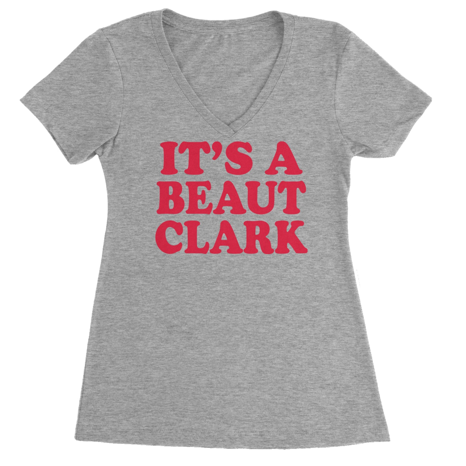 It's a Beaut Clark Festive Christmas Ladies V-Neck T-shirt Heather Grey