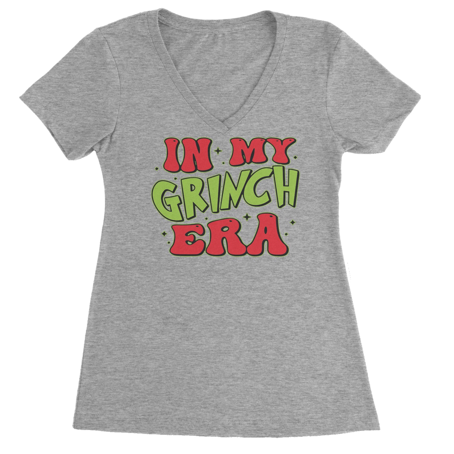 In My Gr-nch Era Jolly Merry Christmas Ladies V-Neck T-shirt Heather Grey