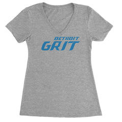 Women's Lightweight V-Neck T-Shirt with bold "Detroit Grit" text for Detroit football fans