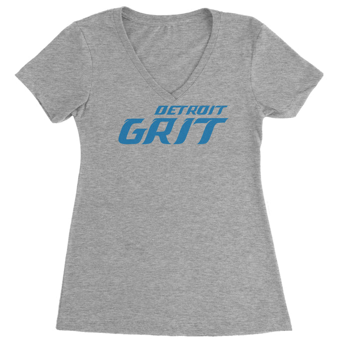 Grit Detroit Football Hard Knocks Ladies V-Neck T-shirt