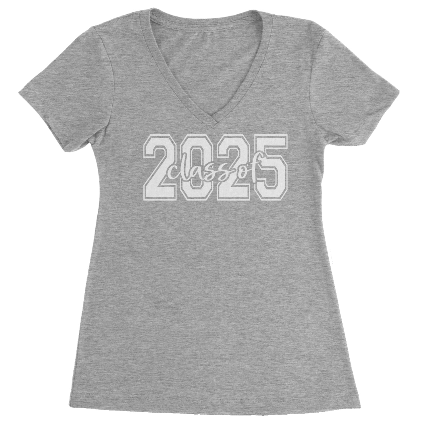 Class Of 2025 Graduation Ladies V-Neck T-shirt Heather Grey