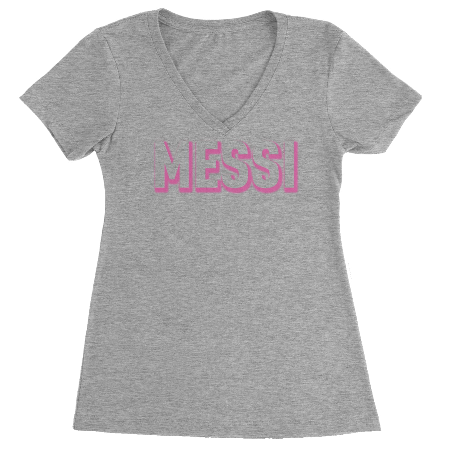 Messi OUTLINE Miami Futbol Ladies V-Neck T-shirt Heather Grey