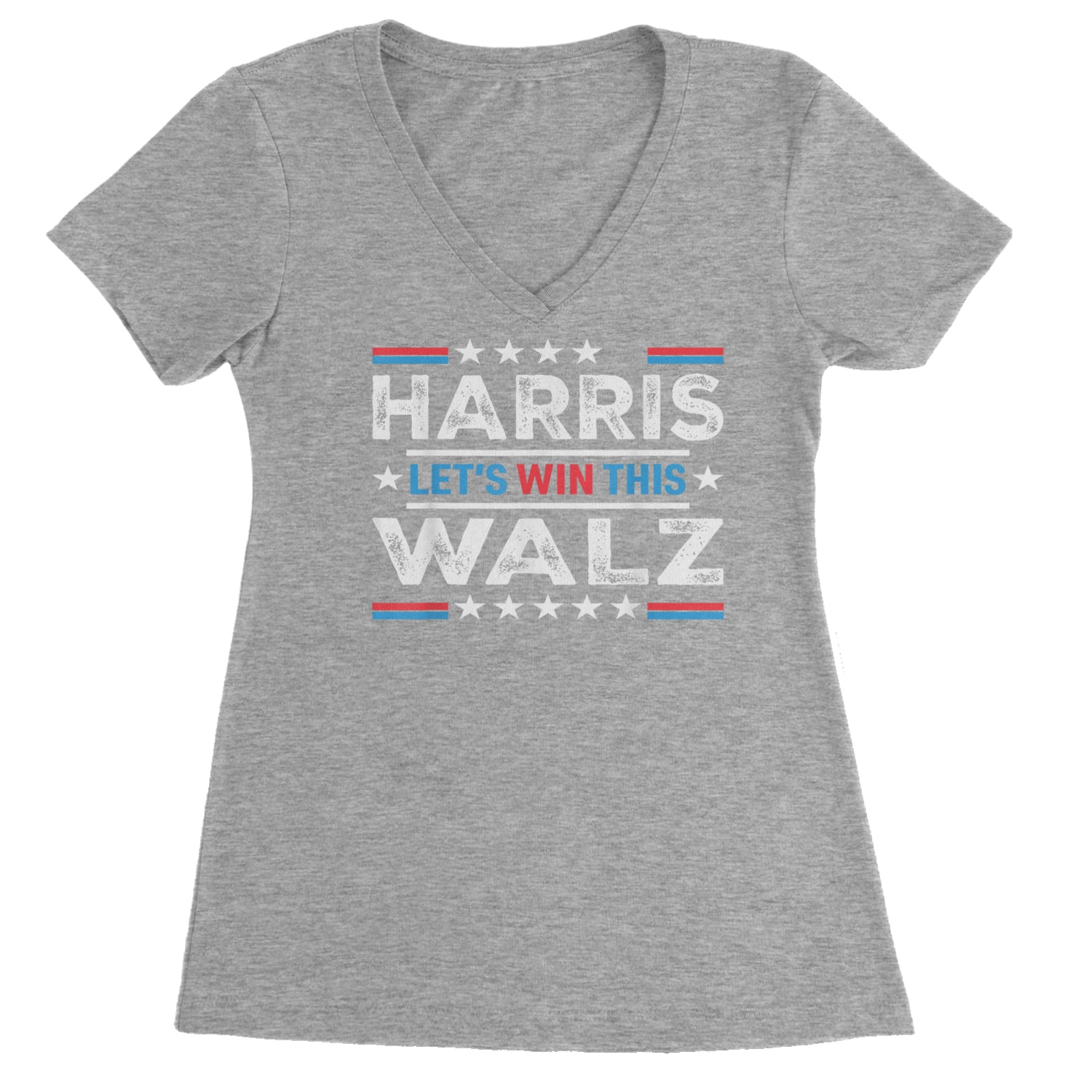 Kamala Harris and Tim Walz For President Ladies V-Neck T-shirt Heather Grey