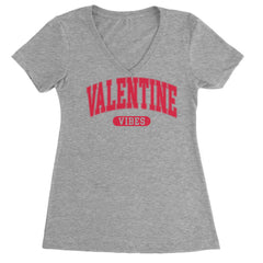 Valentines Vibes Ladies V-Neck T-shirt Heather Grey