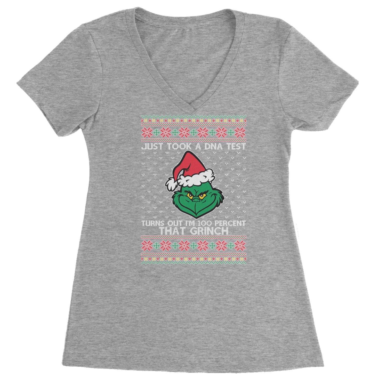 One Hundred Percent That Gr-nch Ugly Christmas Ladies V-Neck T-shirt Heather Grey