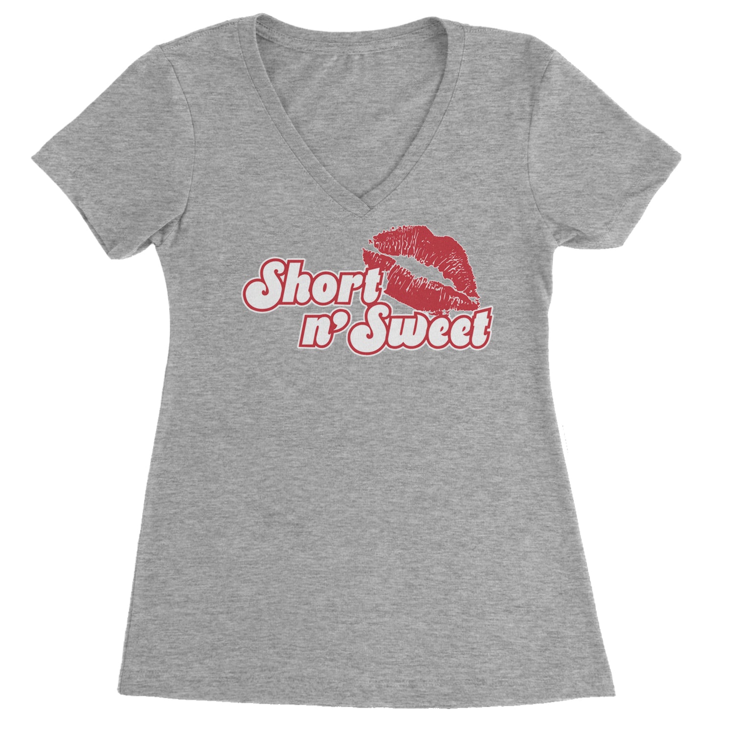 Short N' Sweet Red Lips Ladies V-Neck T-shirt Heather Grey