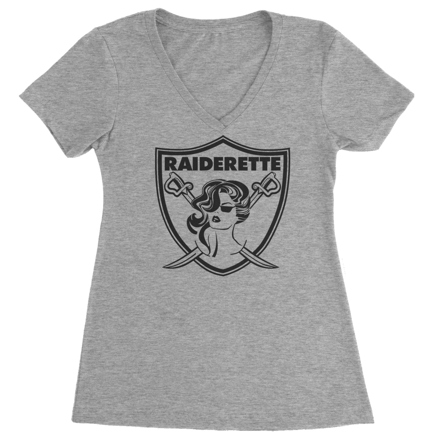 Raiderette Football Gameday Ready Ladies V-Neck T-shirt Heather Grey