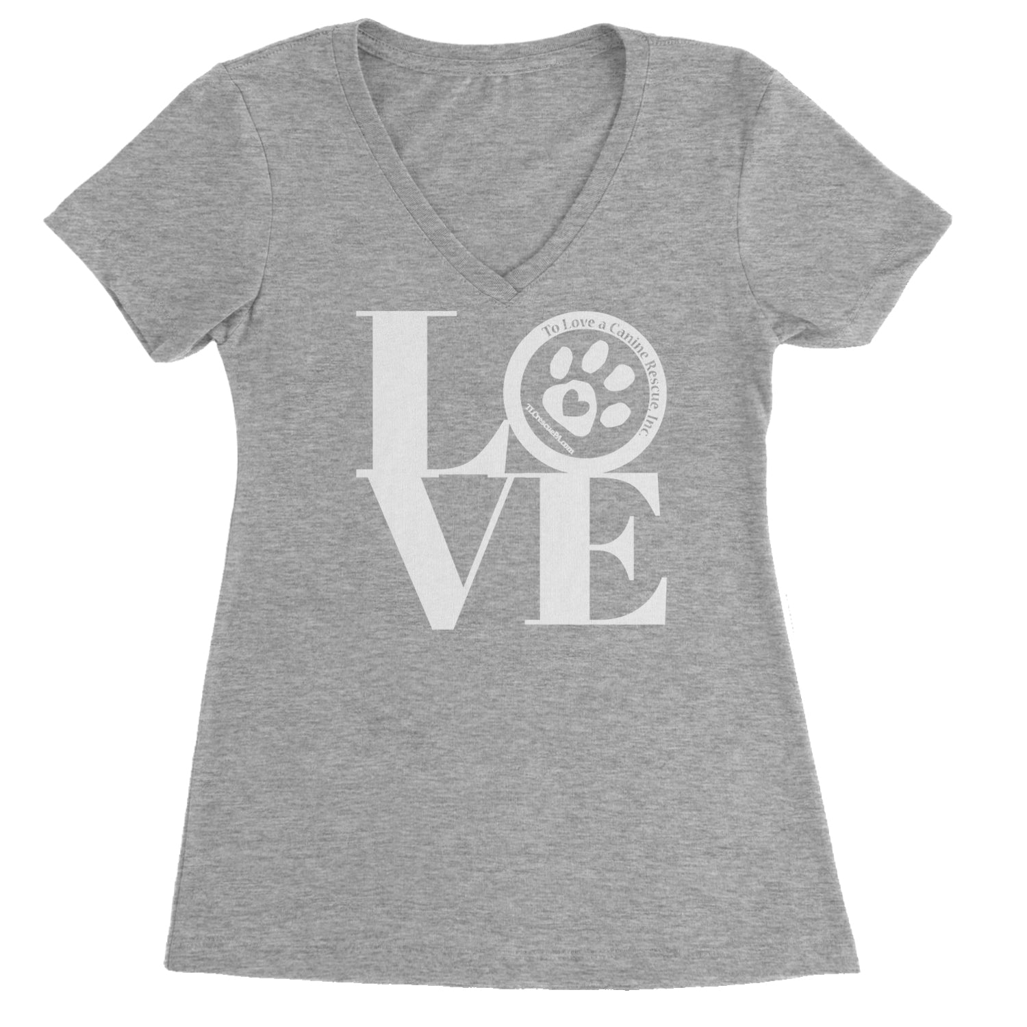 TLC LOVE Dog Rescue Ladies V-Neck T-shirt Heather Grey