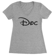 Doc - 7 Dwarfs Costume Ladies V-Neck T-shirt Heather Grey