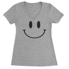 Smile Face Ladies V-Neck T-shirt Heather Grey