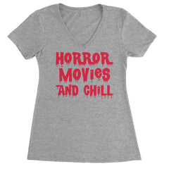 Horror Movies and Chill Ladies V-Neck T-shirt Heather Grey