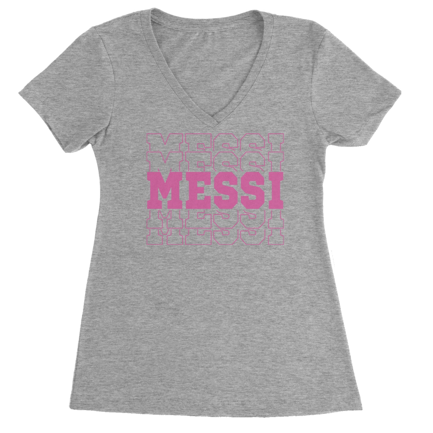 Messi Miami Futbol Ladies V-Neck T-shirt Heather Grey